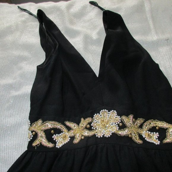 VINTAGE 70s JUMPSUIT PANTS BLACK WIDE LEG DISCO PALAZZO SEQUIN WAIST  28 Small - Picture 3 of 15